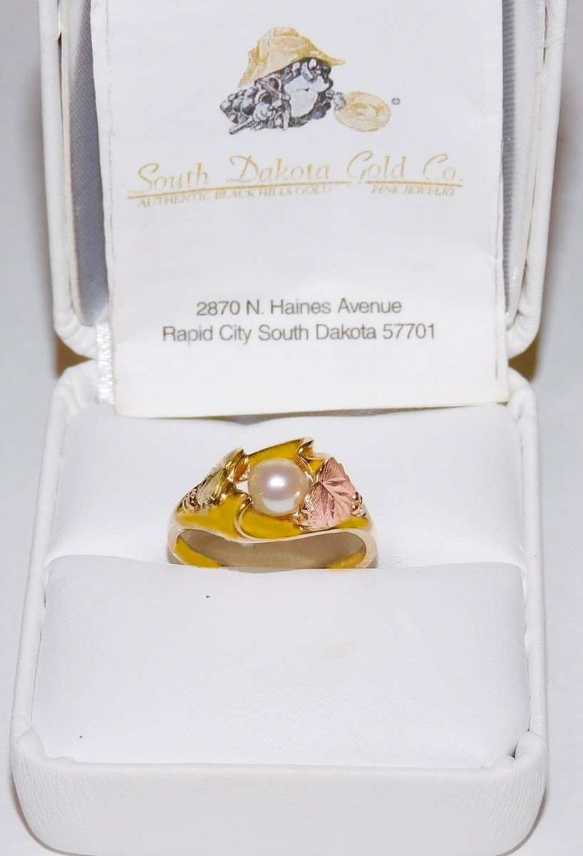 Black Hills Gold 10k Large Two Leaf Pearl Ring Size 7 | eBay