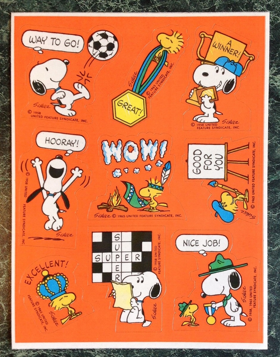 VTG Hallmark PEANUTS Sticker Sheet SNOOPY Sports SOCCER Crossword