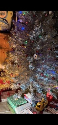 Aluminum Tree. 7' Retro 1950s, Complete. Over 100 Pom Pom Branches