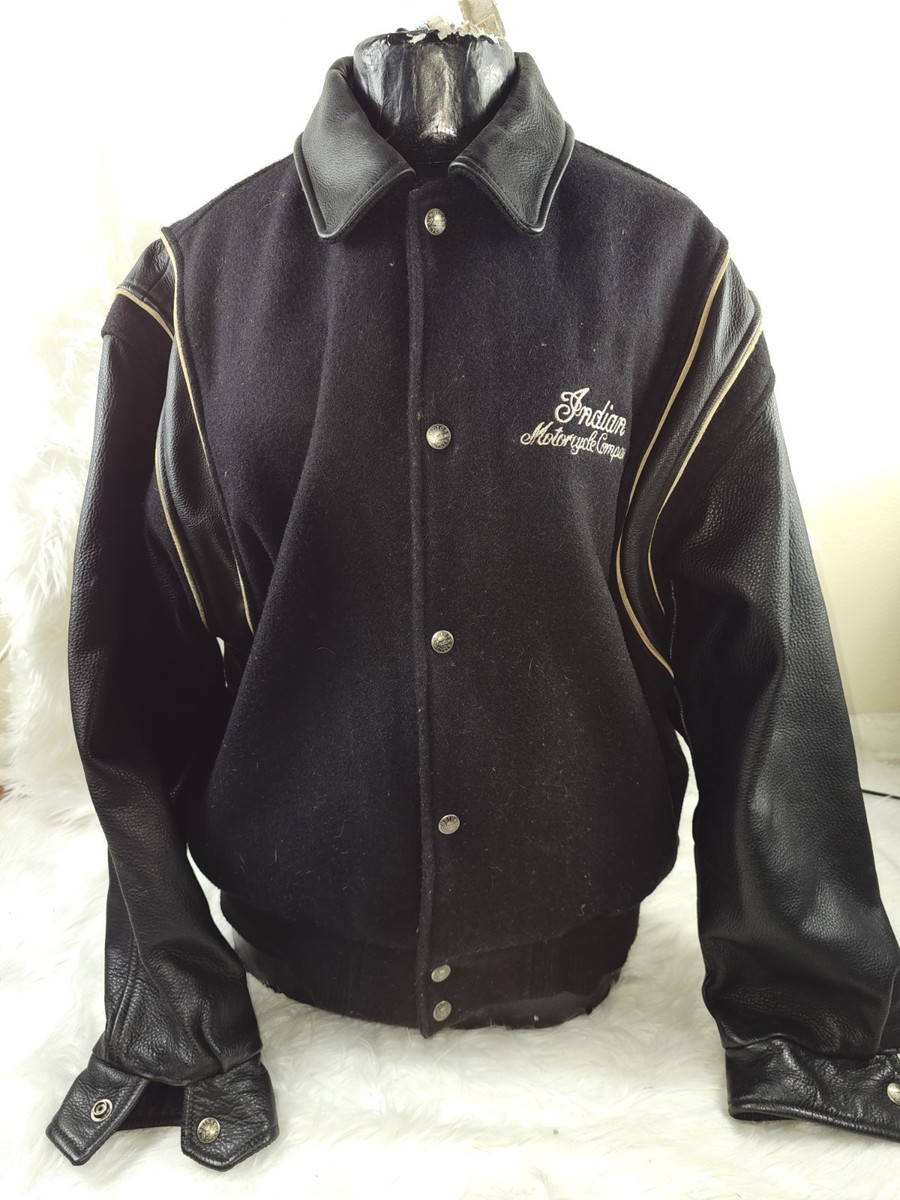 Vintage INDIAN MOTORCYCLE Mens VARSITY BOMBER Jacket Black Medium