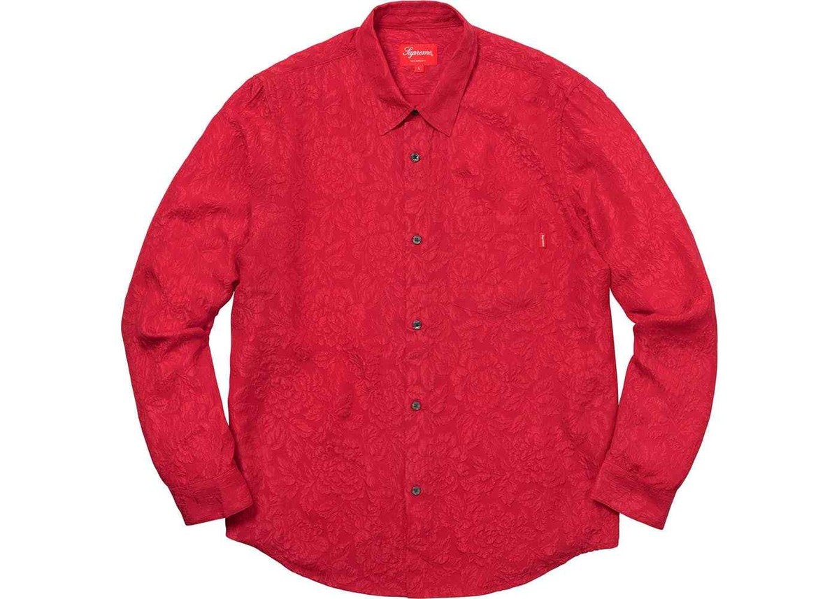 Supreme SS18 Floral Silk Jacquard Shirt Red Size SMALL | eBay