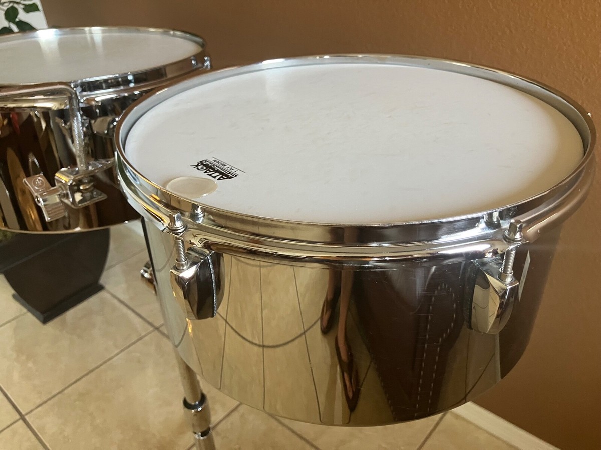 Pearl Primero Steel Timbales 13 and 14 with stand and LP cowbell