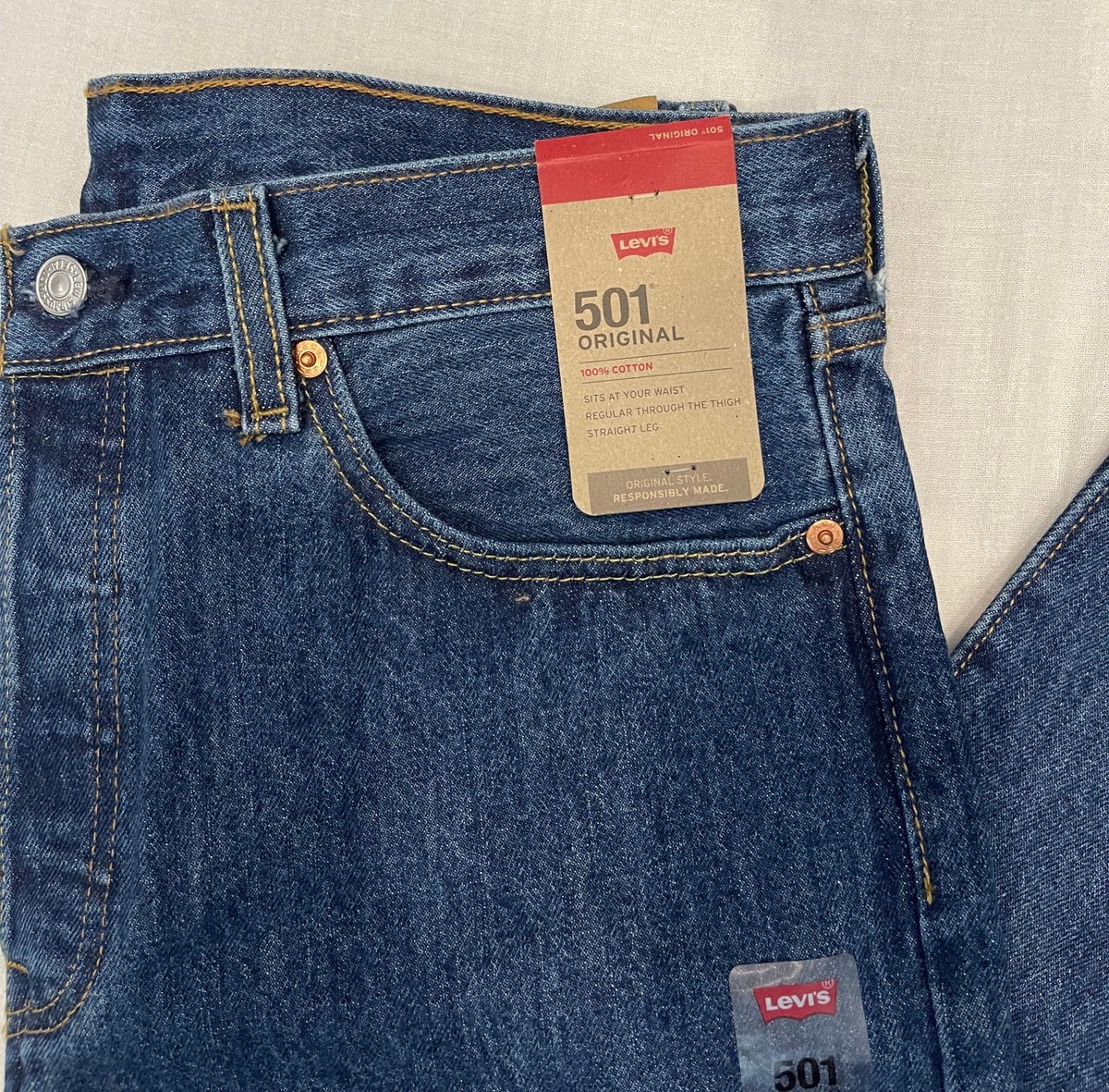Levis 501 Original Cotton Mens Jeans 32X29 Dark Blue W32L29 #0194
