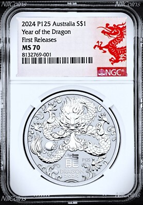 2024 Australia .9999 Silver Lunar Year of the Dragon NGC MS70 1oz