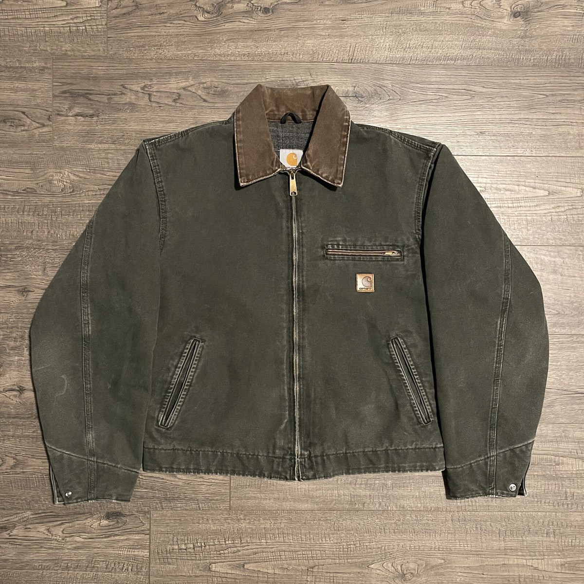 Vtg 2003 Carhartt J97 MOS Green Moss Blanket Lined Detroit Jacket