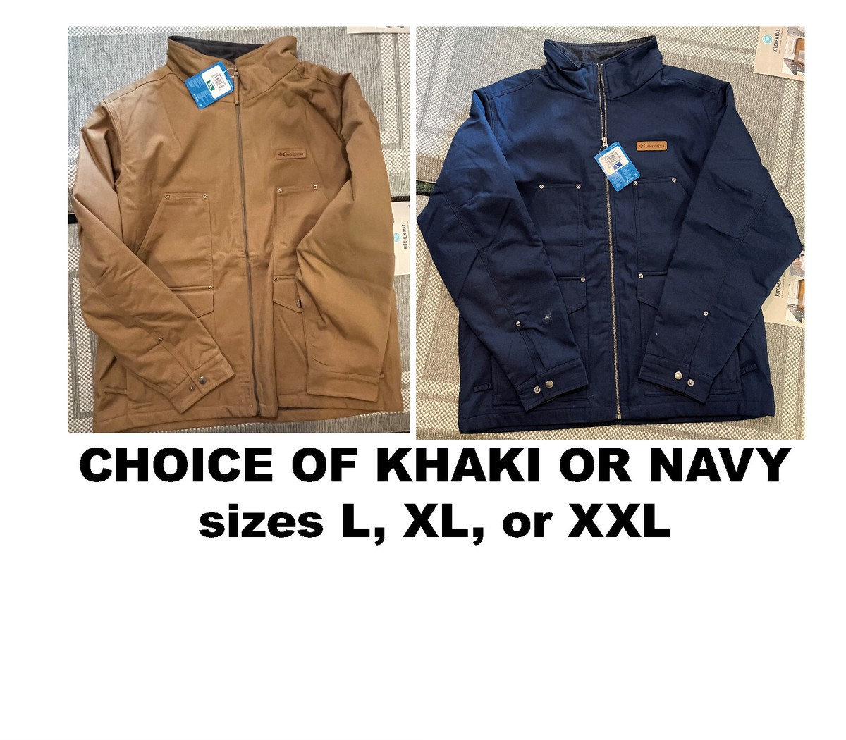 COLUMBIA Flannel Lined Canvas Jacket Navy or Khaki, L, XL, XXL | eBay