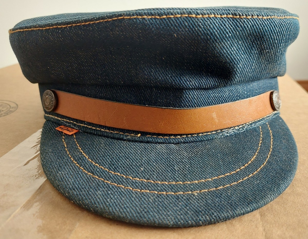 VINTAGE LEVIS STRAUSS DENIM HAT ORANGE TAB ENGINEER CABBIE NEWSIE