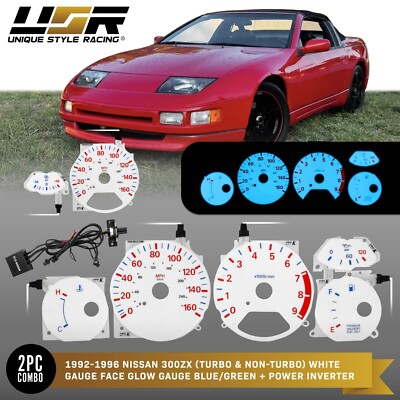 BLUE/GREEN Glow Gauge White Overlay For 92-96 Nissan 300ZX
