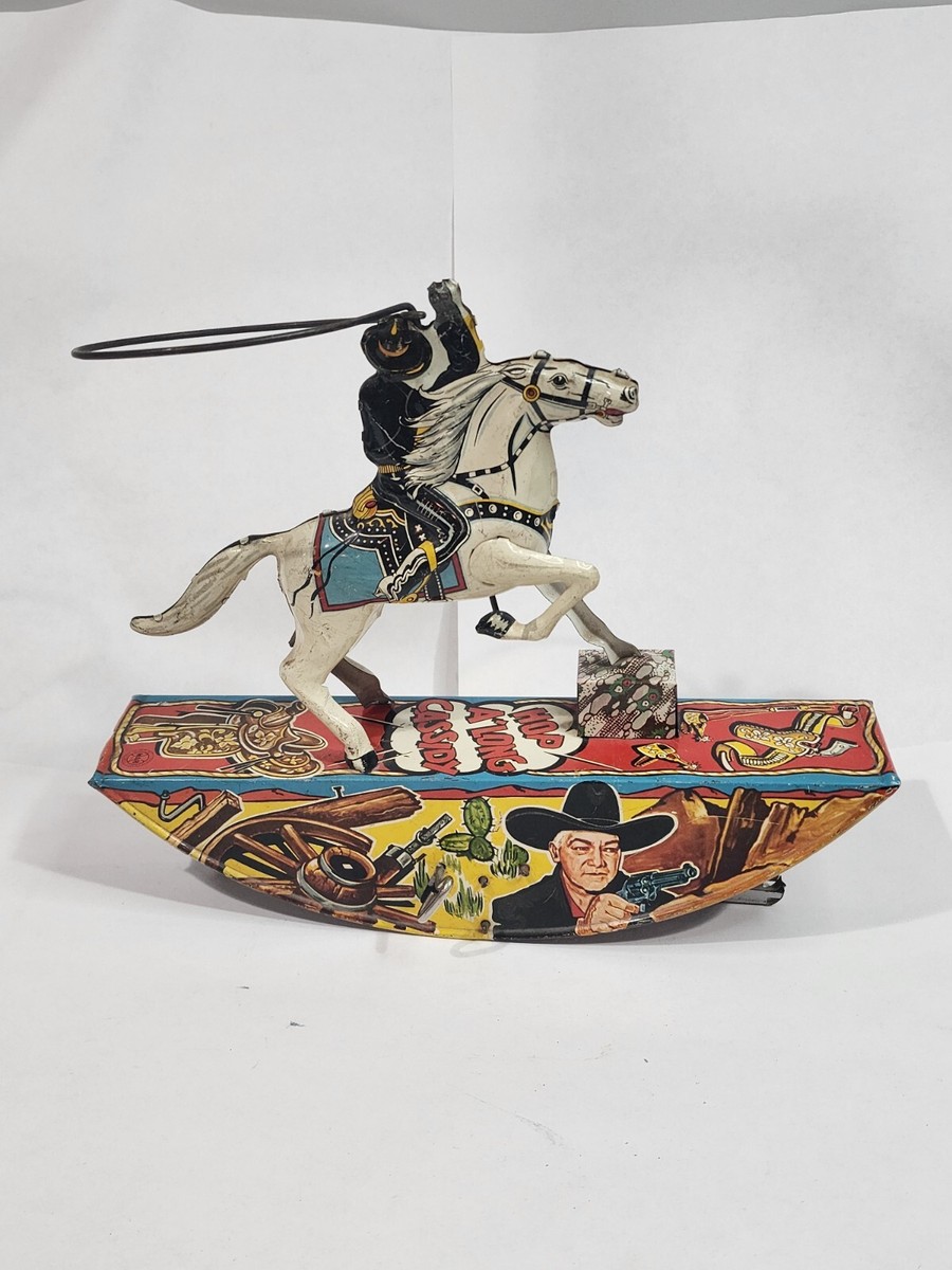 Marx Tin Wind Up Hop A Long Cassidy Rocking Lasso on Horse