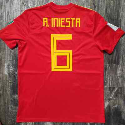2018 Adidas Spain Home Soccer Jersey Andres Iniesta Men L World