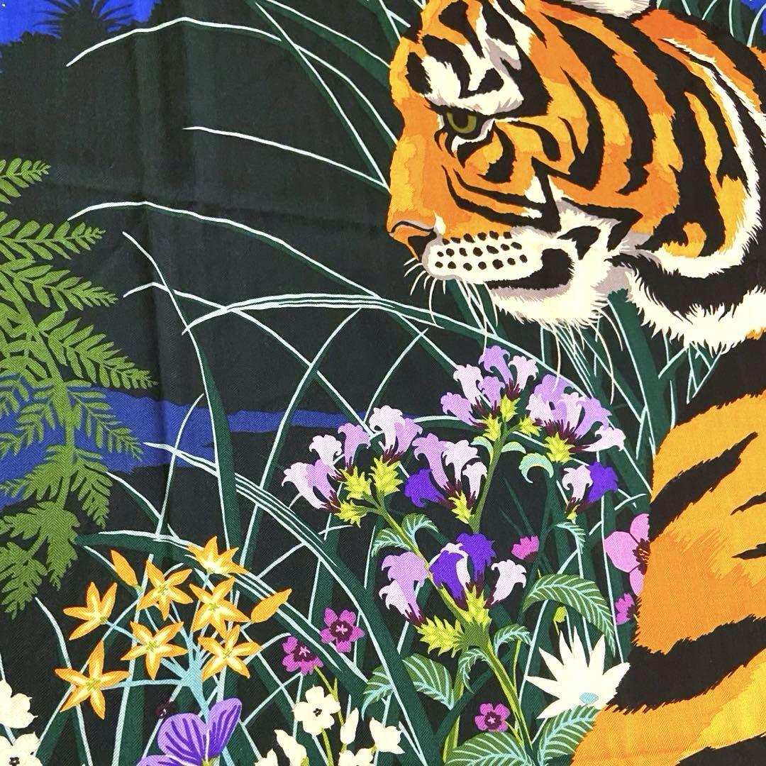 Hermes Carre 140 Cashmere Silk Shawl TYGER TYGER Blue Orange Used
