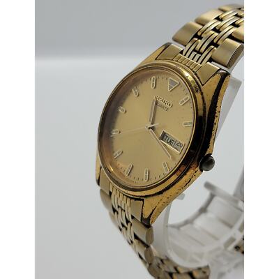 Seiko SQ Day/Date Men's Vintage Gold Tone Watch 38mm (M) | eBay