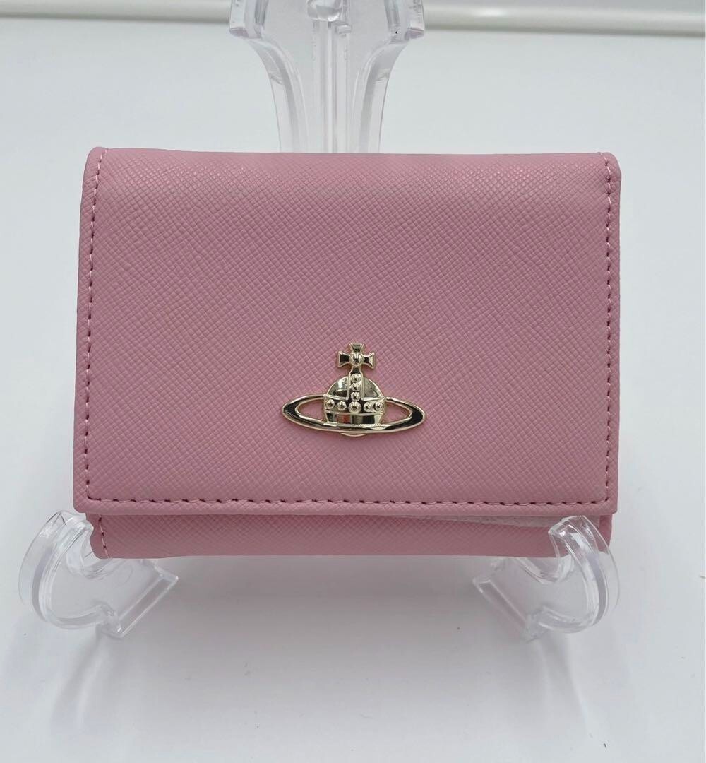 Vivienne Westwood Pink Leather Tri-Fold Wallet gold Orb fashion