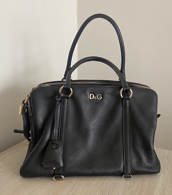 Dolce & Gabbana Black Leather Lily Twist Satchel Shoulder Bag Tote