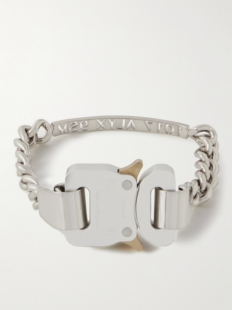 1017 ALYX 9SM Unisex Rollercoasted Buckle Bracelet, Silver Tone L