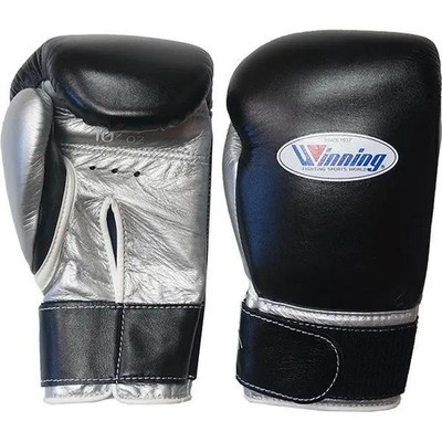 Winning Boxing Gloves 10oz Black and Silver Pro Tape Type MS-300B