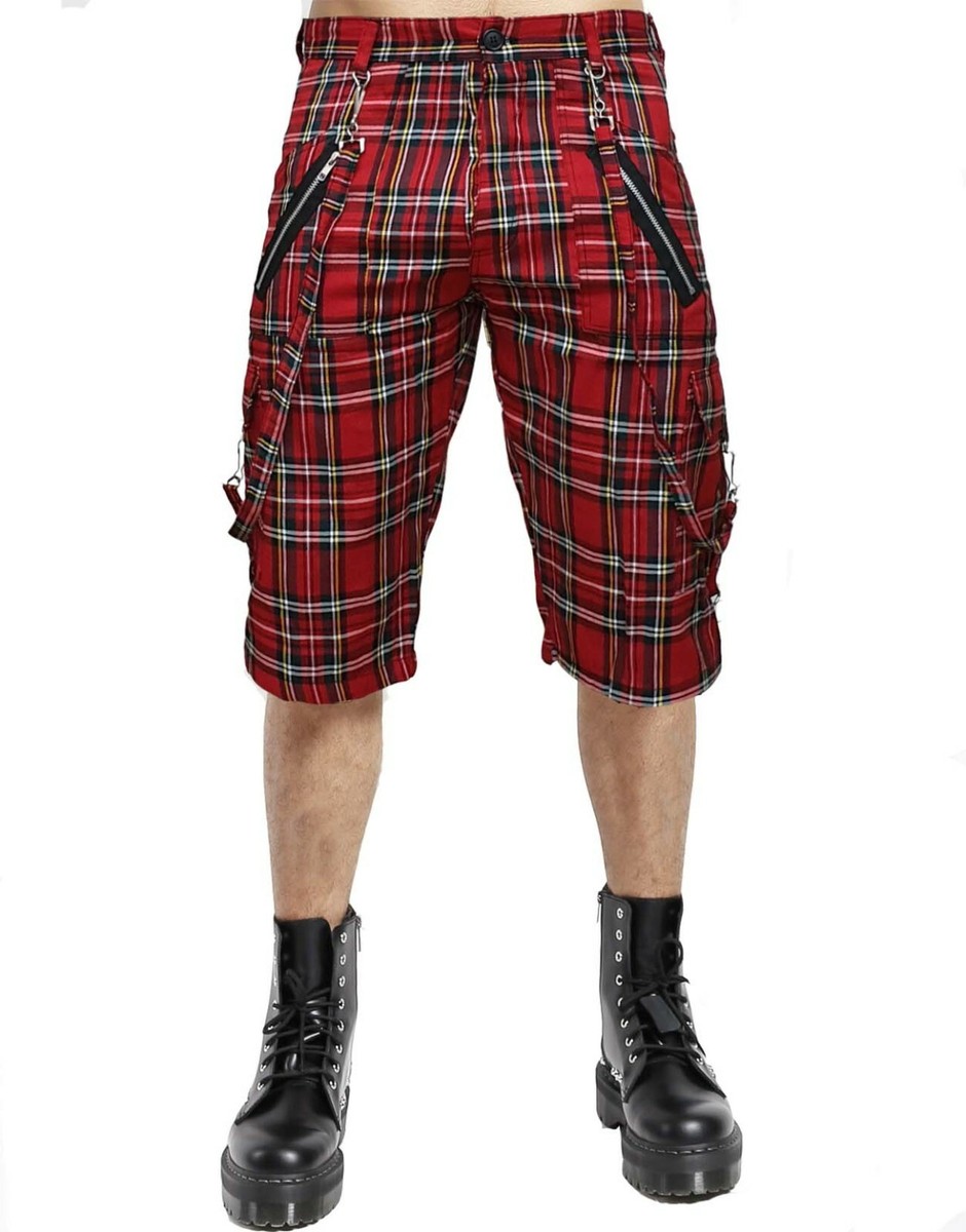 Dark Wear Red Tartan Bondage Punk Shorts Rock Metal Short Darkwear