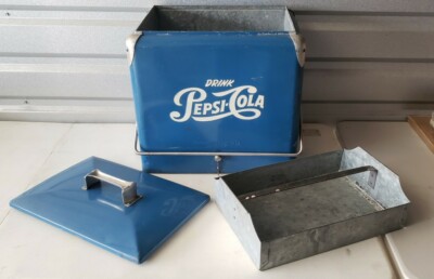 Vintage PEPSI COLA ORIGINAL Blue Picnic Cooler Ice Chest with tray