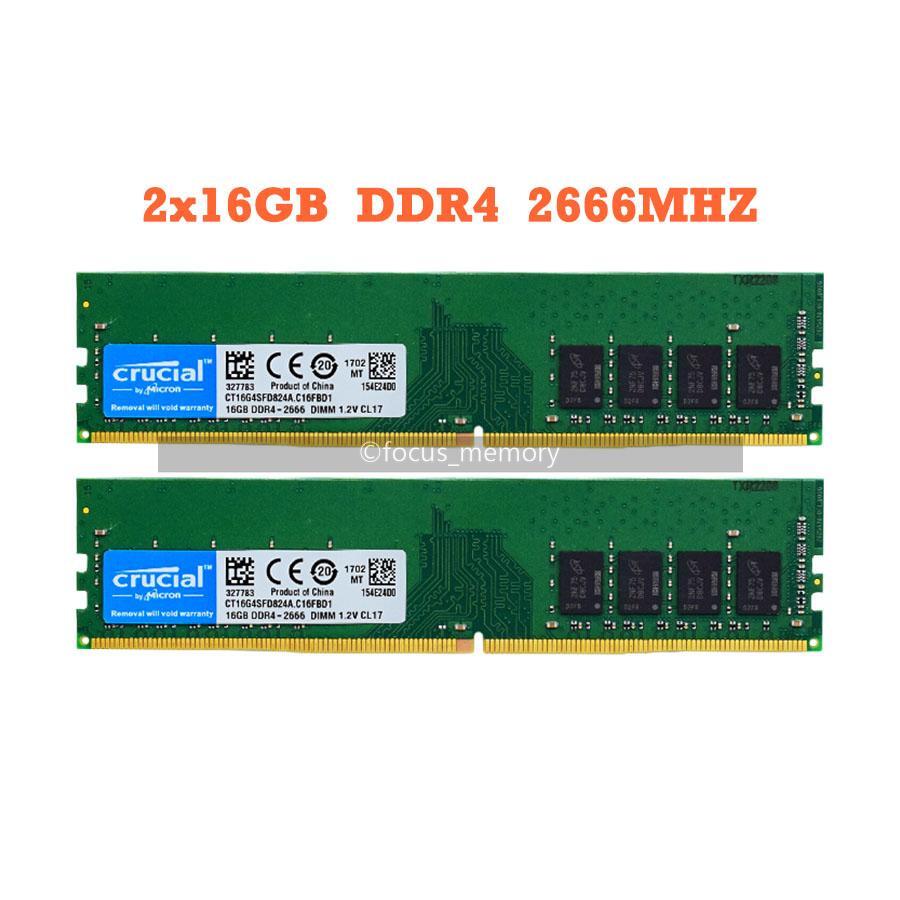 Crucial 32 GB (2x 16 GB) 288-Pin PC RAM DDR4 2666 (PC4 21300