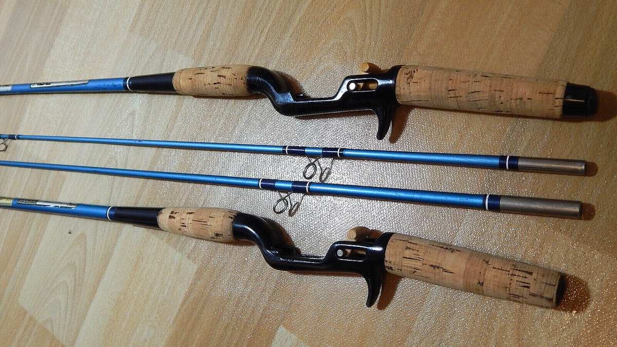 Paired 60s vintage ABU Caster 121/122 Zoom 1 &2 glass casting rods
