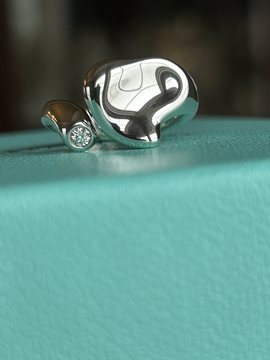 Tiffany & Co Silver Elsa Peretti Diamond Full Heart Wrap Ring .05