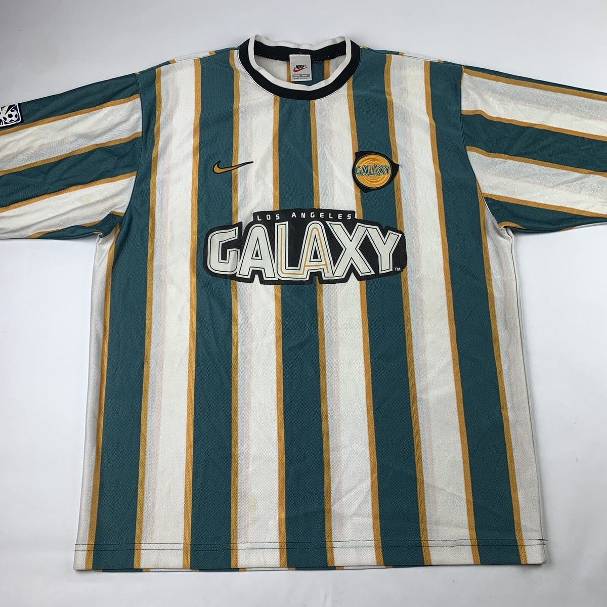 Vintage 90s Nike Los Angeles LA Galaxy MLS Striped Soccer Jersey