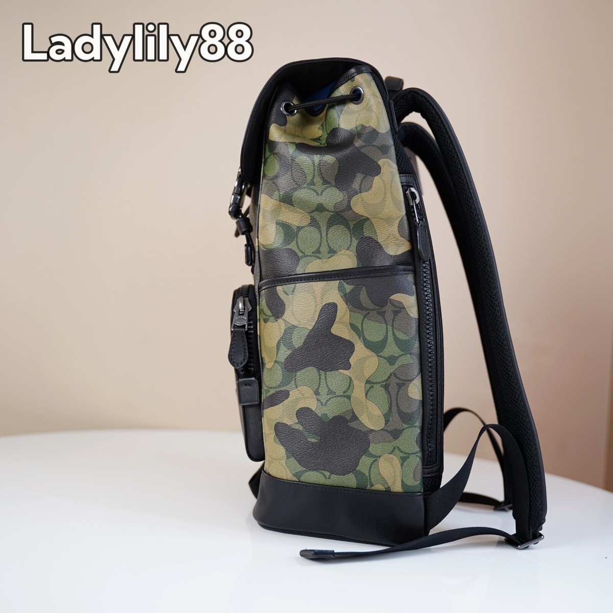 NWT Coach CL943 Track Backpack In Signature Canvas Camo Print Calf