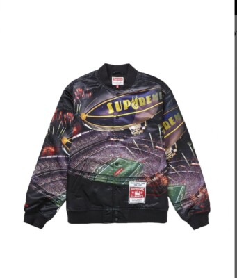 Supreme Mitchell & Ness Stadium Satin Varsity Jacket XLarge Black