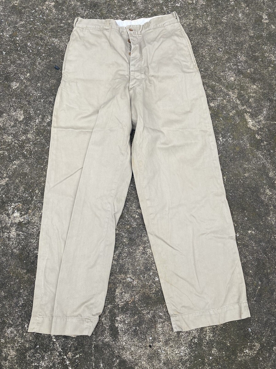 Vintage 40s WWII Army Military Stencil Khaki Chino Button Fly