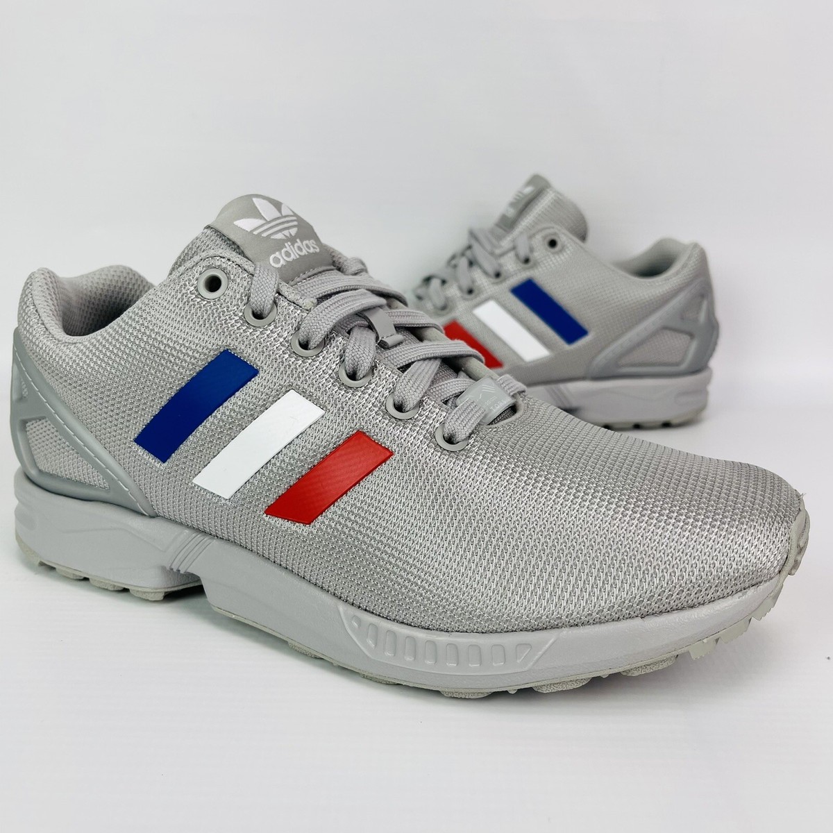 Adidas ZX flux size 7.5 Mens Grey Blue Red FV7920 Silver Mesh