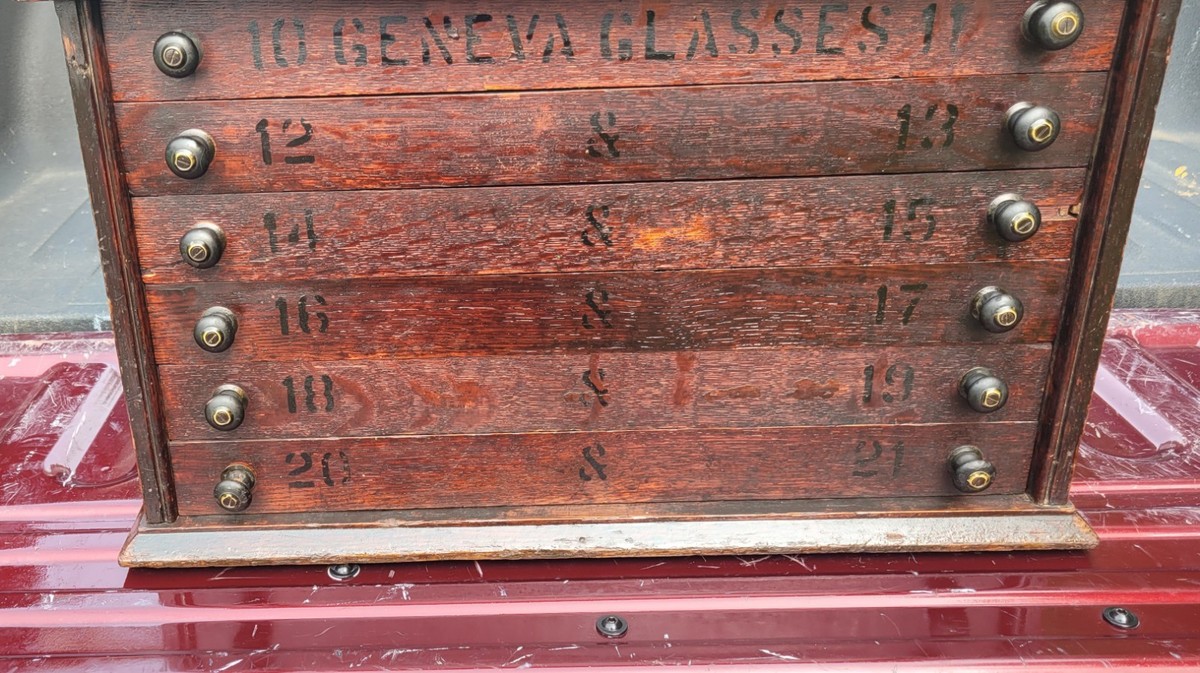 Geneva Glasses Antique Wooden Counter Medical Cabinet Eyes | eBay