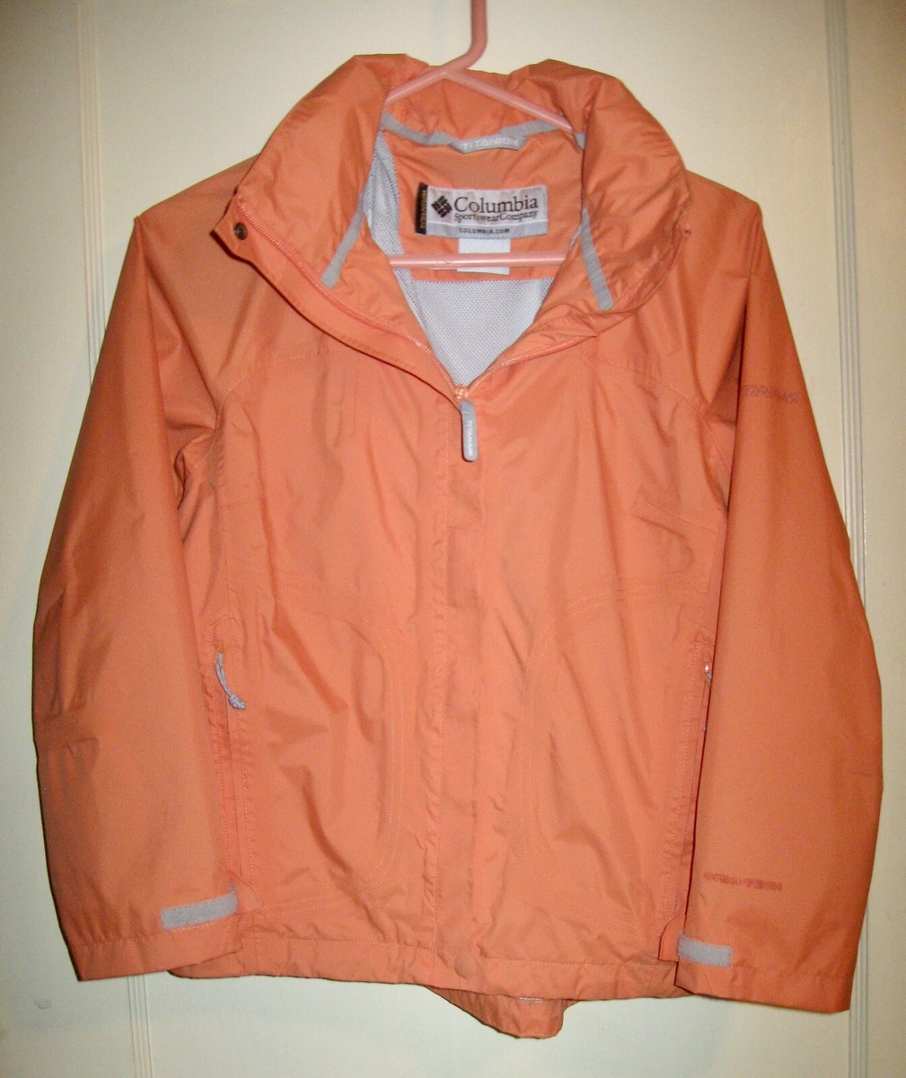 COLUMBIA Titanium OMNI TECH Orange WATERPROOF SHELL JACKET w/ Hood