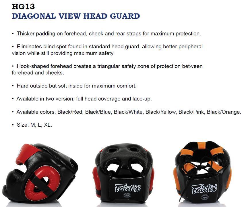FAIRTEX HEADGUARD HG13 DIAGONAL VERSION FULL HEAD COVERAGE MUAY