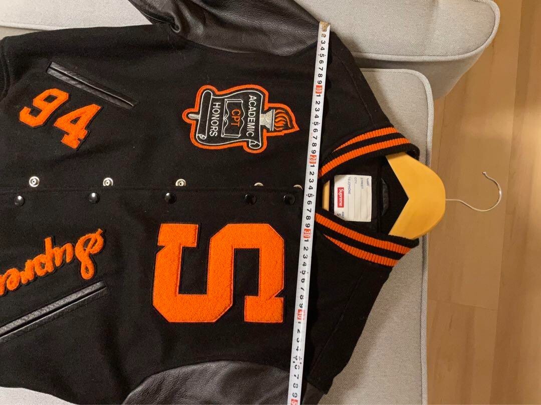 Supreme Team Varsity Jacket Black Leather Sleeve 2019 Black Orange