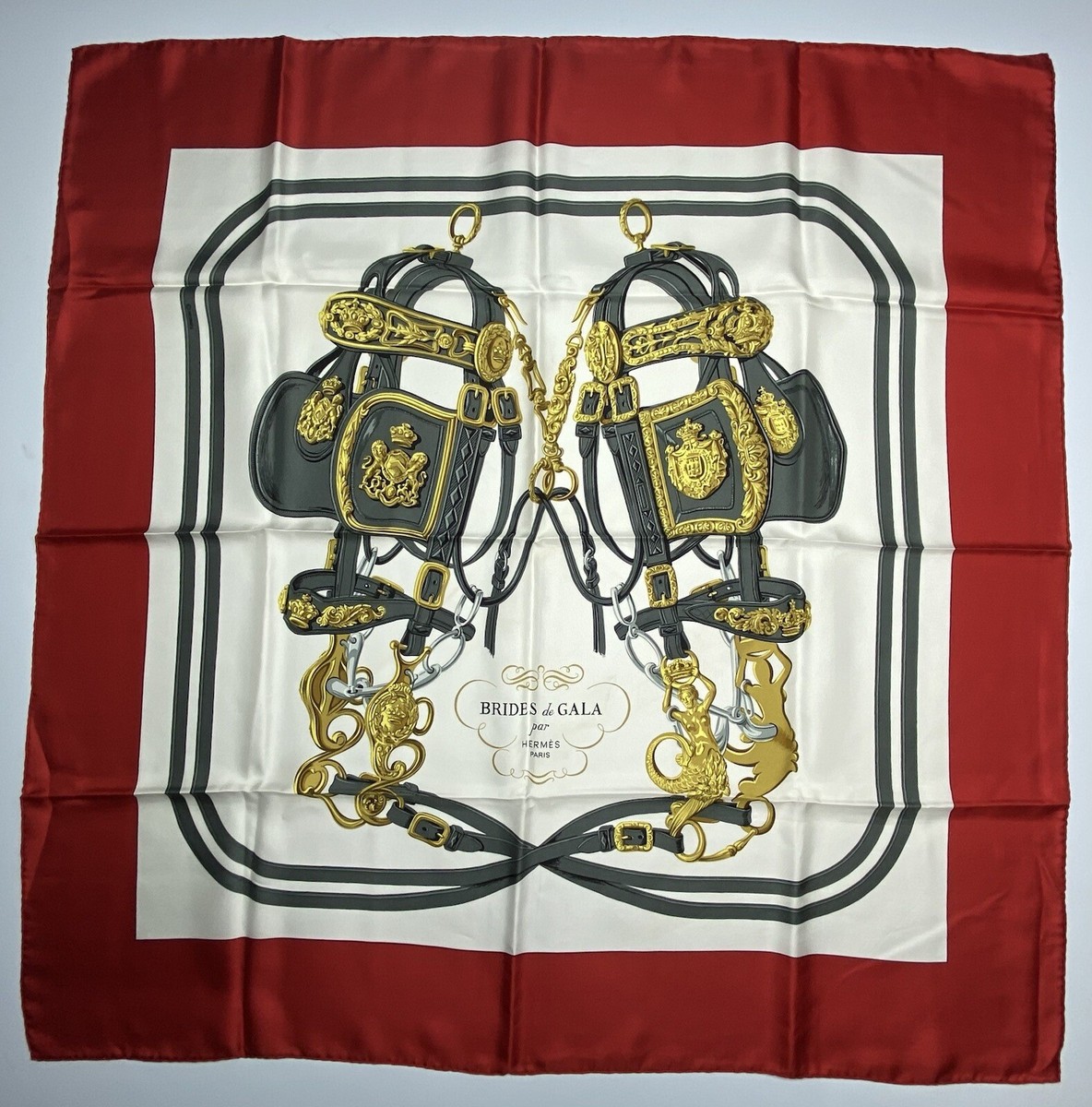 Hermes Silk Scarf 90, 1957 Red, Brides de Gala by Guygkar Hugo