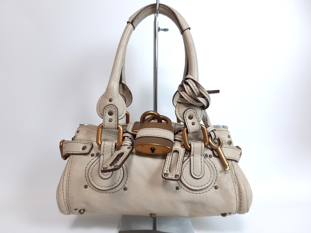 Chloe Mini Paddington Handbag White Ivory Leather with Gold