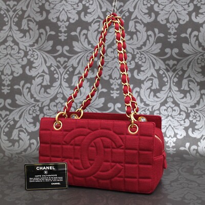 CHANEL Chocobar Cotton Red Shoulder Bag Handbag #2621 Rise-on | eBay