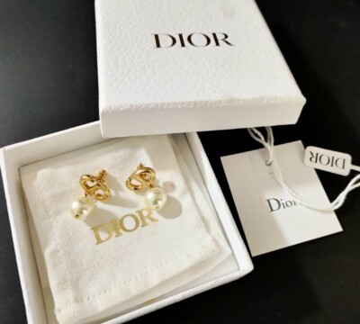 Dior CD Navy Pearl earrings Gold | eBay