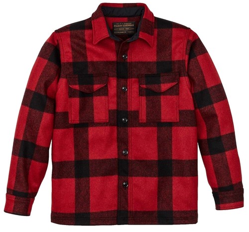 Vintage 50S Heavy Wool Jacket Mens L Red White Stag Plaid Mackinaw