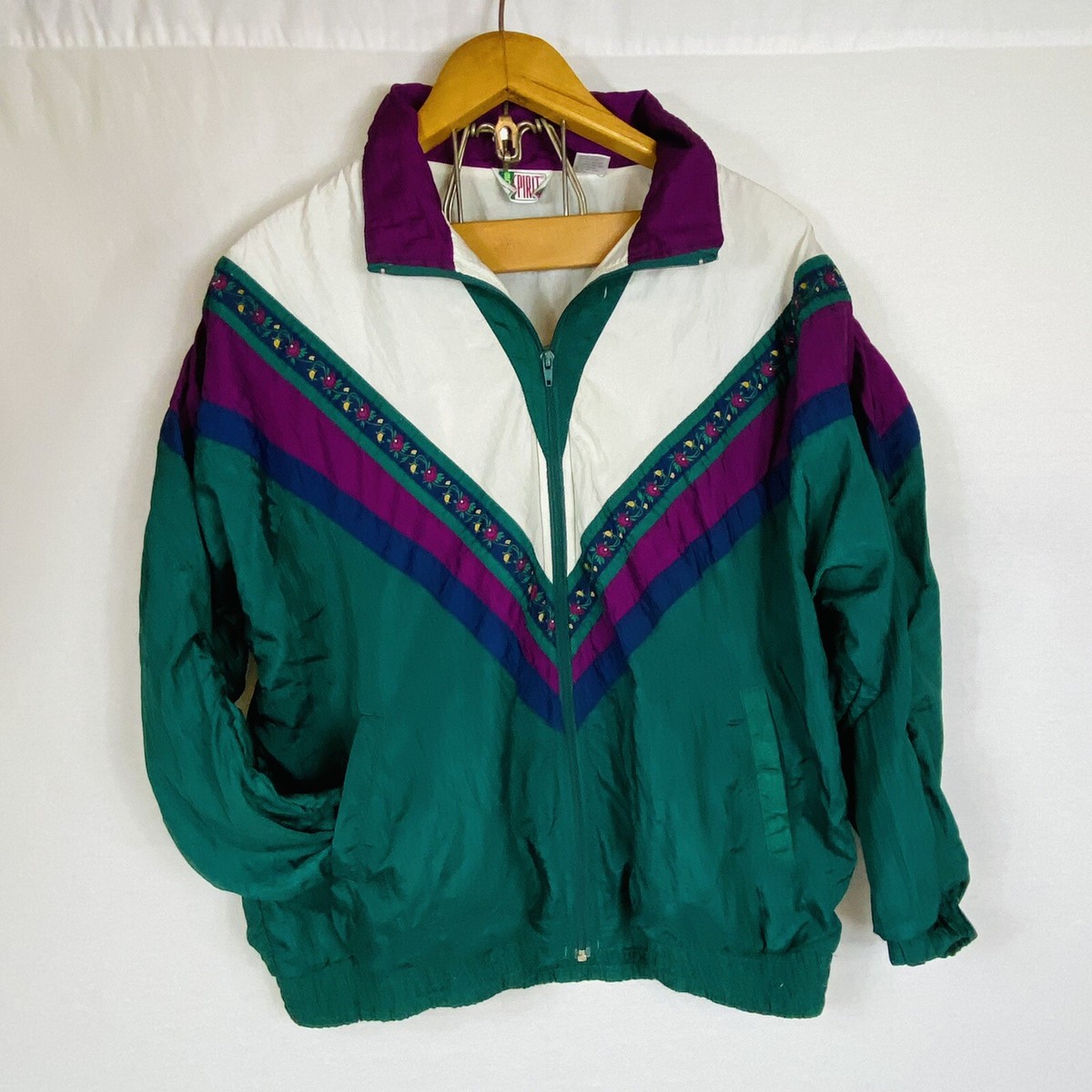 Vtg 80s 90s BOLD SPIRIT Nylon Windbreaker Jacket Large Colorblock
