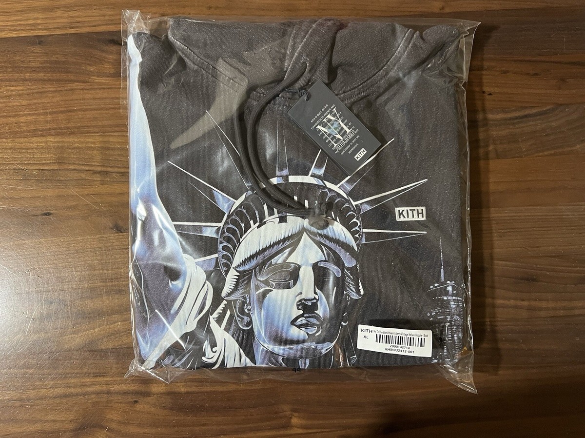 Kith NY to the World Neon Liberty Vintage Nelson Hoodie in Black