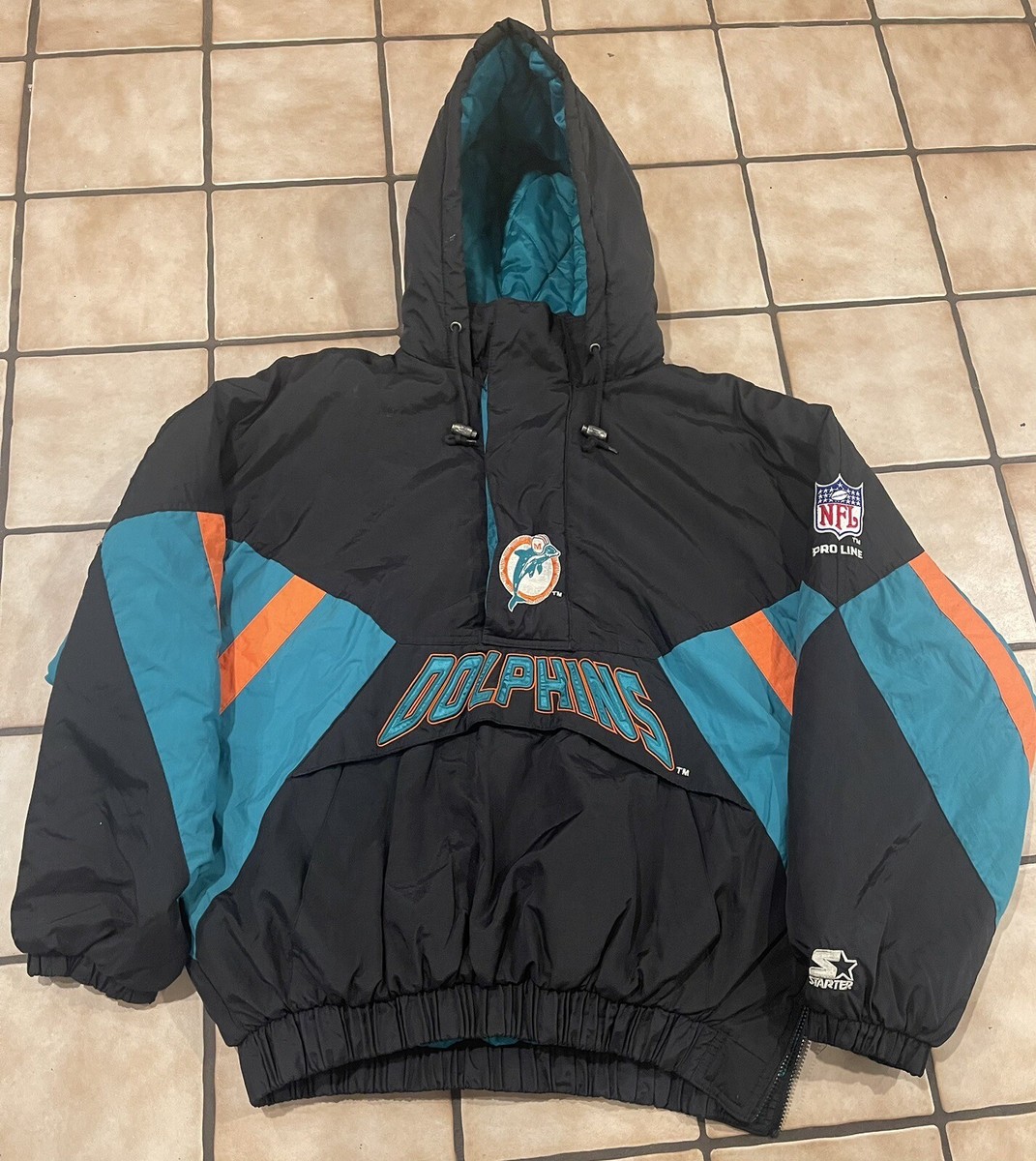 Vintage NFL 90s Miami Dolphins Jacket Pro Line Puffy Pullover by