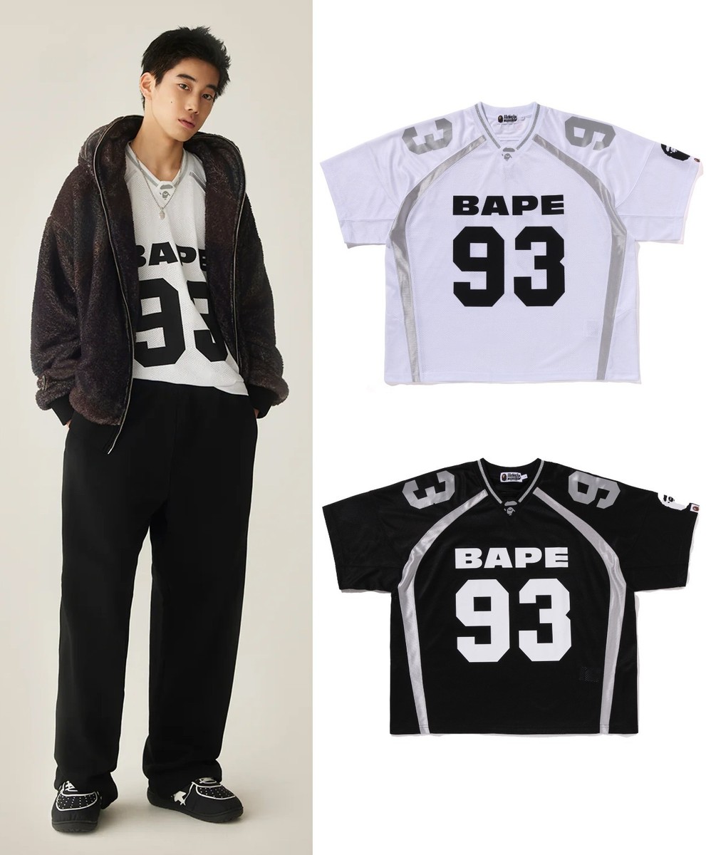 A BATHING APE Men's LINE CAMO JACQUARD RELAXED FOOTBALL JERSEY TEE