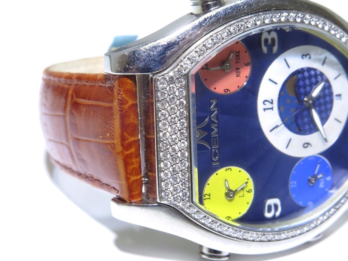 Mens Iceman Cheap Stainless Steel Swiss Movt 3 Time Zone White