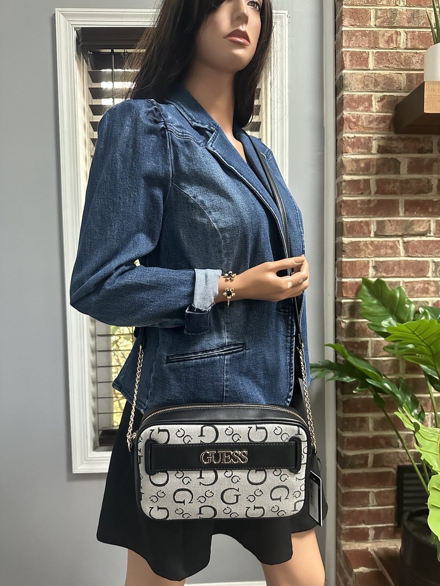 NEW Guess Women's Black Logo Kayea Crossbody Messenger Chain Link