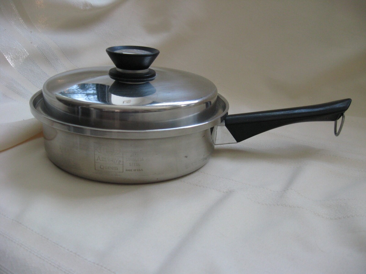Amway Queen Cookware Stainless Skillet Pan & Lid 8 3/8
