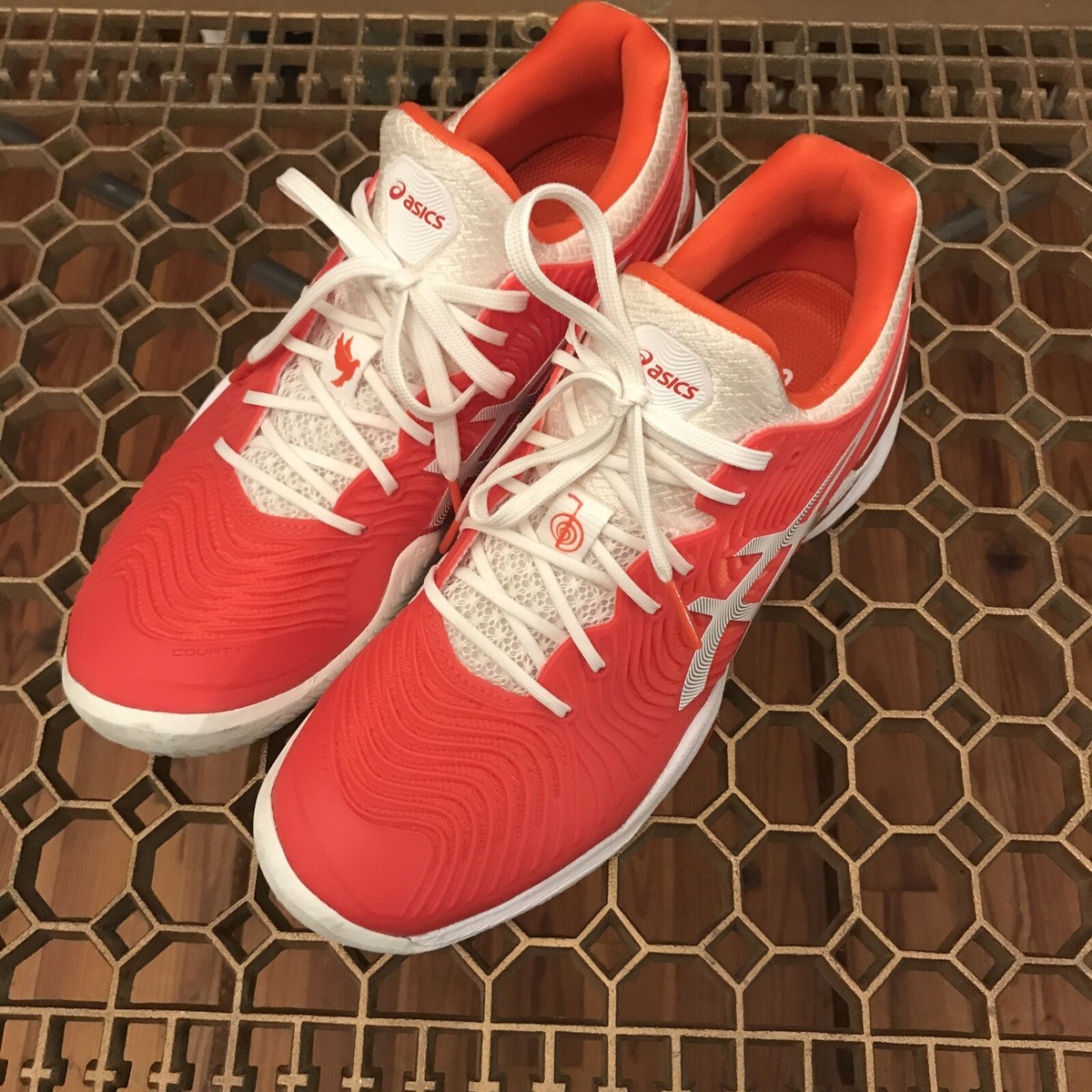 Asics Court FF Novak [1041A089] Tennis Shoe Orange/White US Size