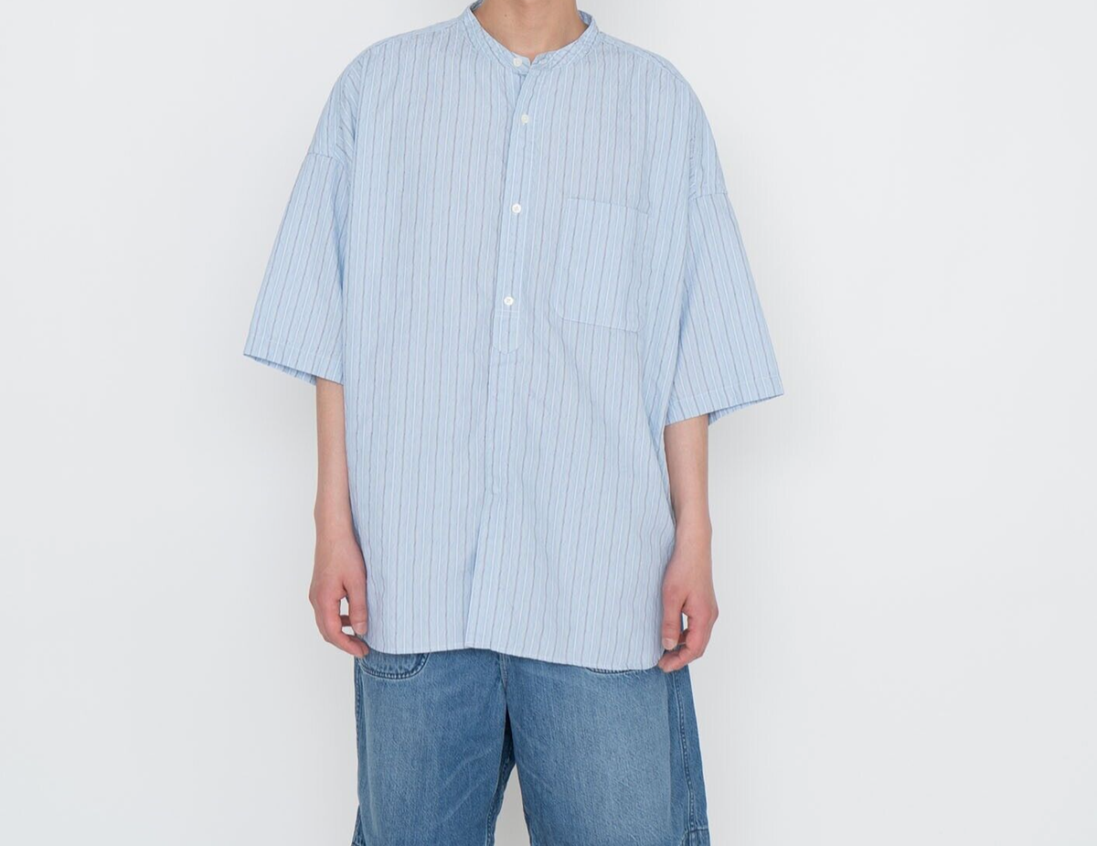 ASK availability First) nanamica Band Collar Dobby Stripe S/S
