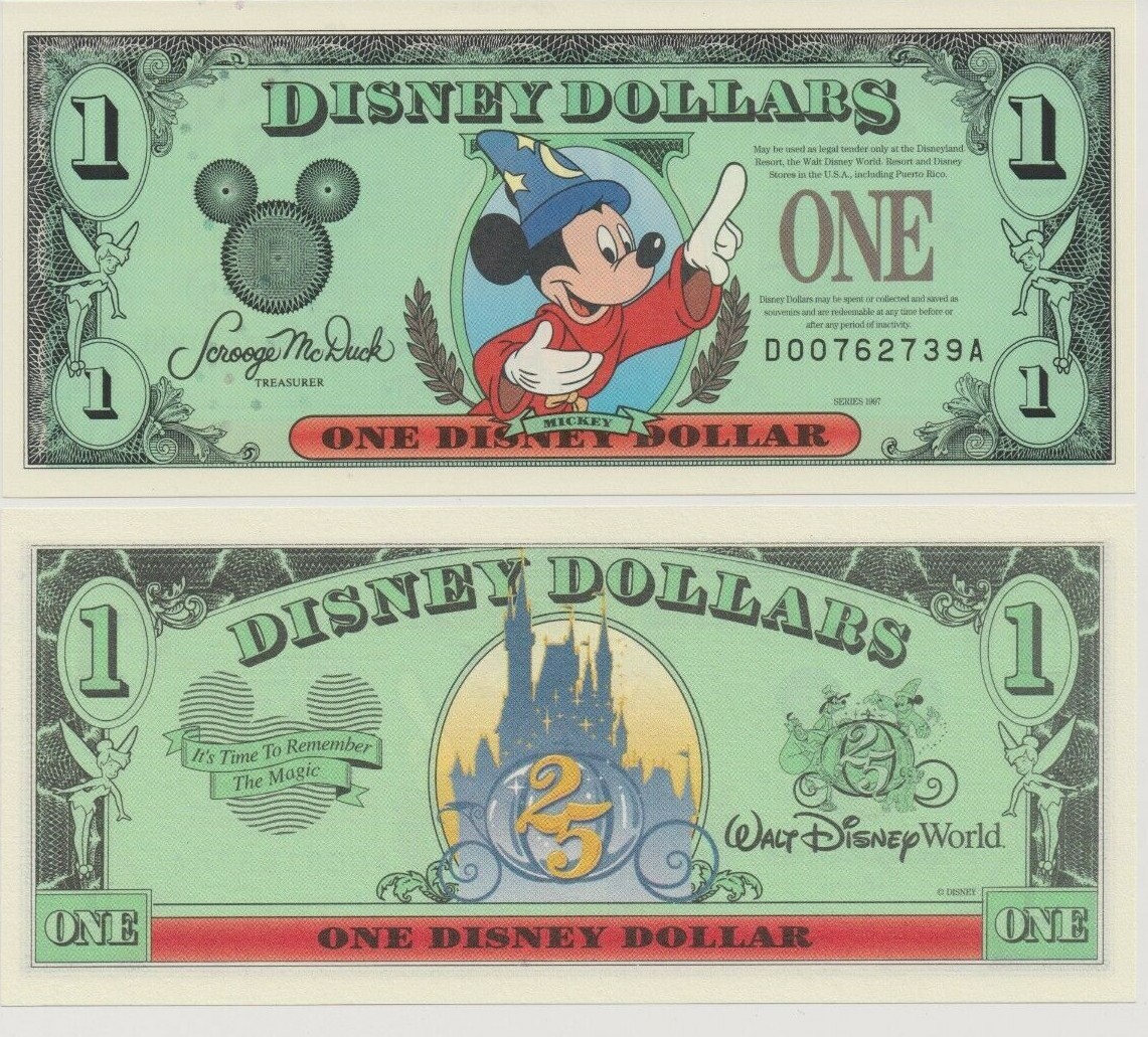 Mickey $1 Disney Dollar 1997 ~25th ANNIVERSARY WDW UNCIRCULATED DA