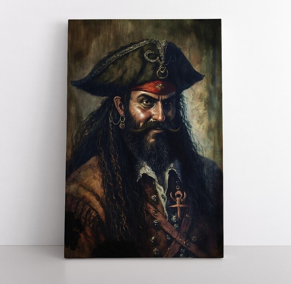 Pirate Blackbeard Portrait Painting Print on Canvas Wall Art